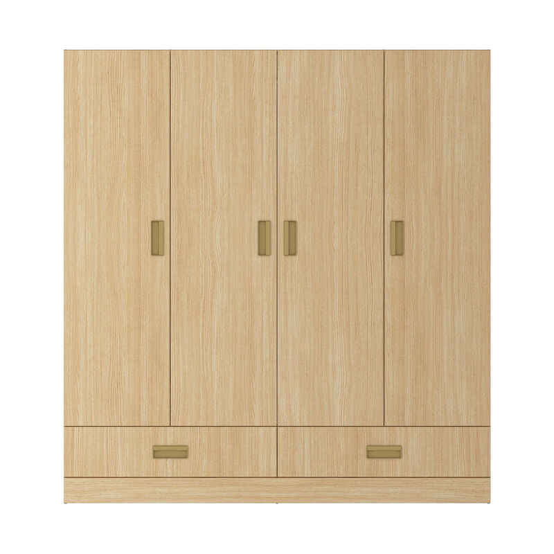 FUFU&GAGA Spacious 4-Door Wardrobe with Shelves, Drawers, and Hanging Rod, (63" W x 18.1" D x 66.9" H),Brown