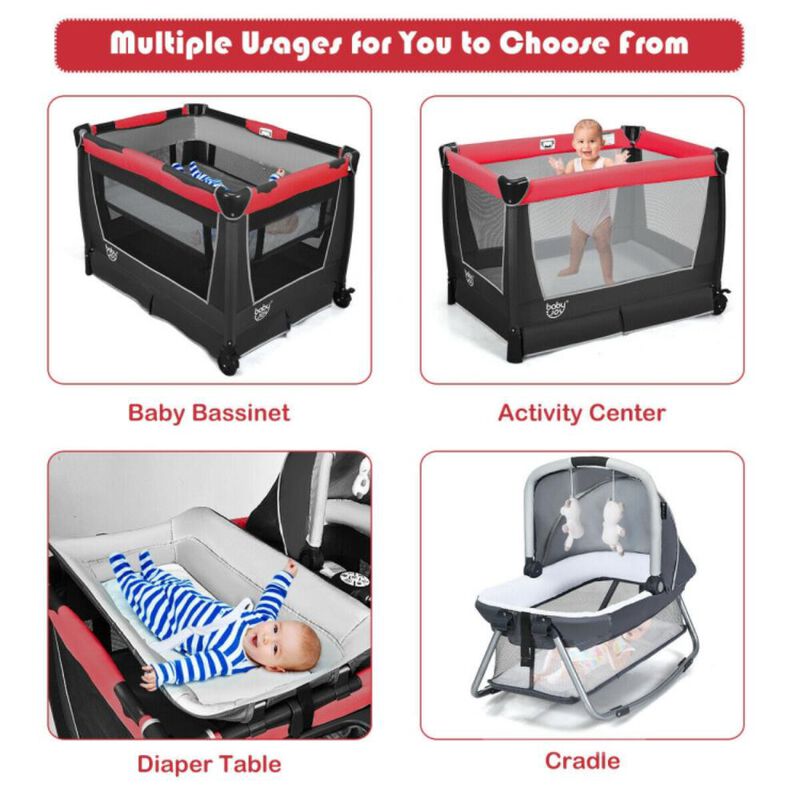 Hivvago 4-in-1 Convertible Portable Baby Play Yard with Toys and Music Player