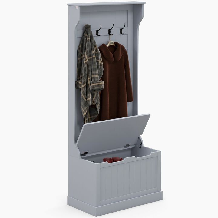 Gray Entryway Hall Tree: Coat Rack, Bench, Storage