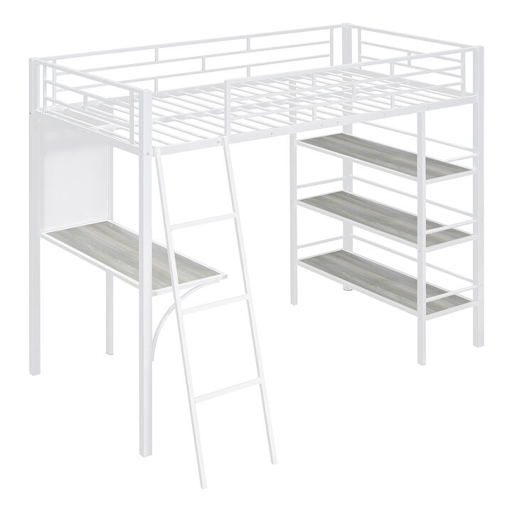 Twin Loft Bed with Shelves, Desk & Whiteboard