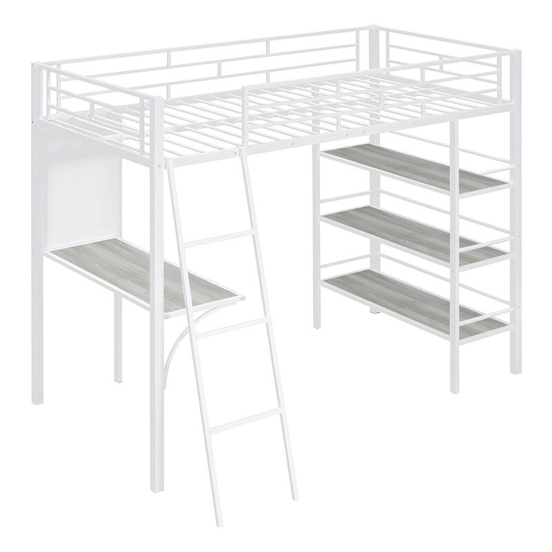Merax Metal Loft  Bed with  Desk and 3 Layers of Shelves