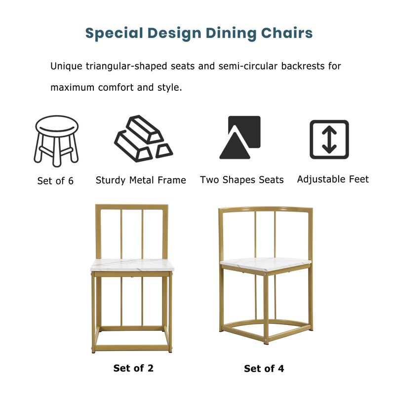 Modern 7-Piece Dining Table Set With Faux Marble Compact 5 5" Kitchen Table Set For 6, Gold