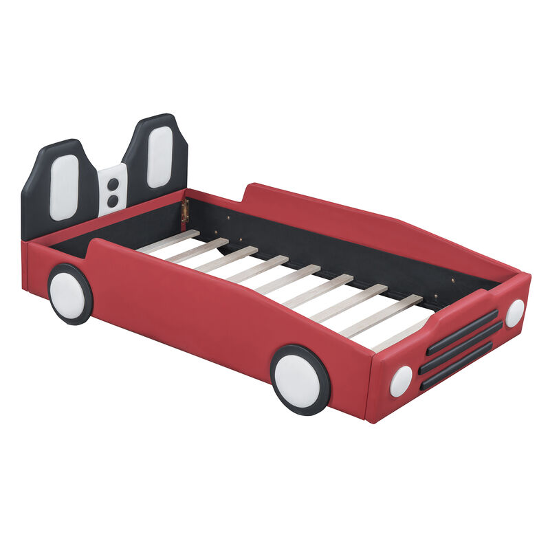 Merax Race Car-Shaped Platform Bed with Wheels