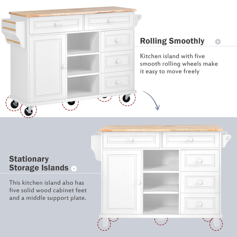 Streamdale Rolling Kitchen Cart With Rubber Wood Desktop And 5 Draws