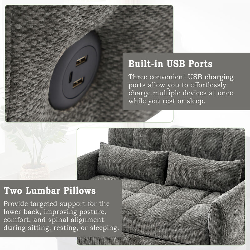 Merax Loveseat Sofa Pull-out Sleeper Sofa with 3 USB Ports