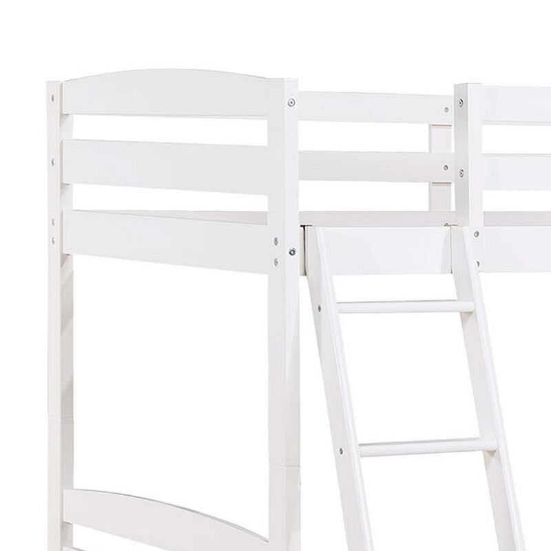 Hina Twin Bunk Bed, Angled Ladder, Sturdy Slat Design, White Solid Wood