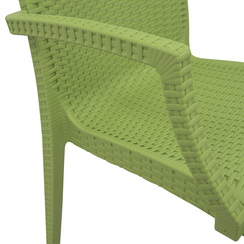 LeisureMod Weave Mace Indoor/Outdoor Chair (With Arms) in Green