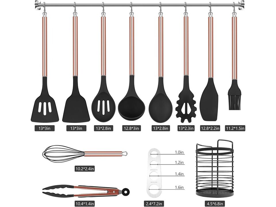 Arquiel Black Kitchen Utensil Set with Holder, 22 Pcs Silicone Cooking Utensils Set