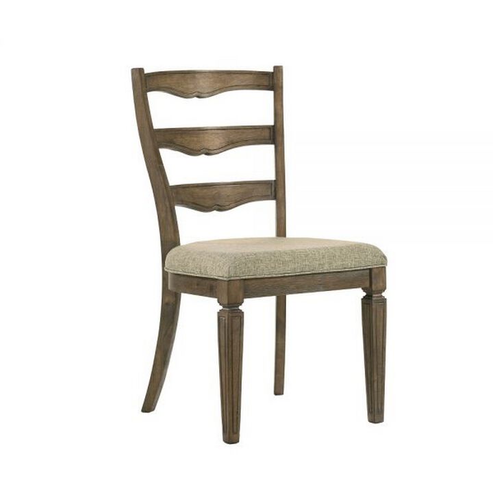 Stacy 19 Inch Dining Chair, Set of 2, Fabric Upholstery, Weathered Oak - Benzara
