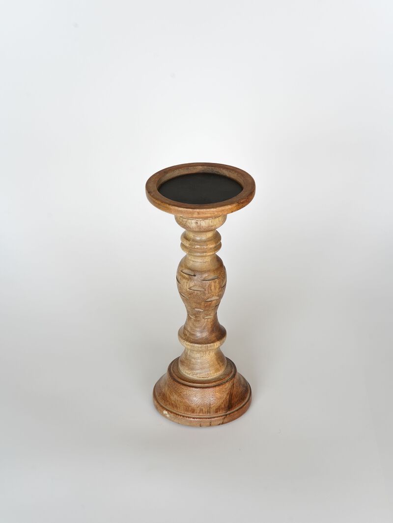 Traditional Wallnut Eco-friendly Handmade Mango Wood Set Of Two 6" & 9" Pillar Candle Holder