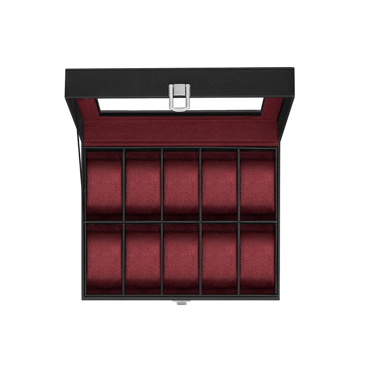 10-Slot Box with Glass Lid Jewelry Holder Case with Removable Pillow