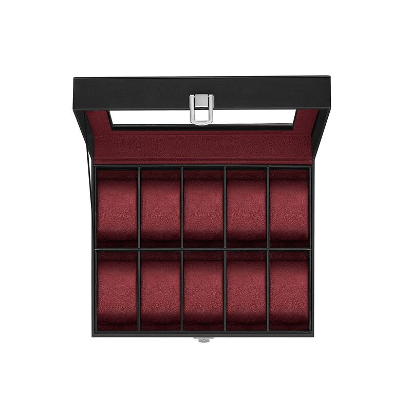 10-Slot Box with Glass Lid Jewelry Holder Case with Removable Pillow
