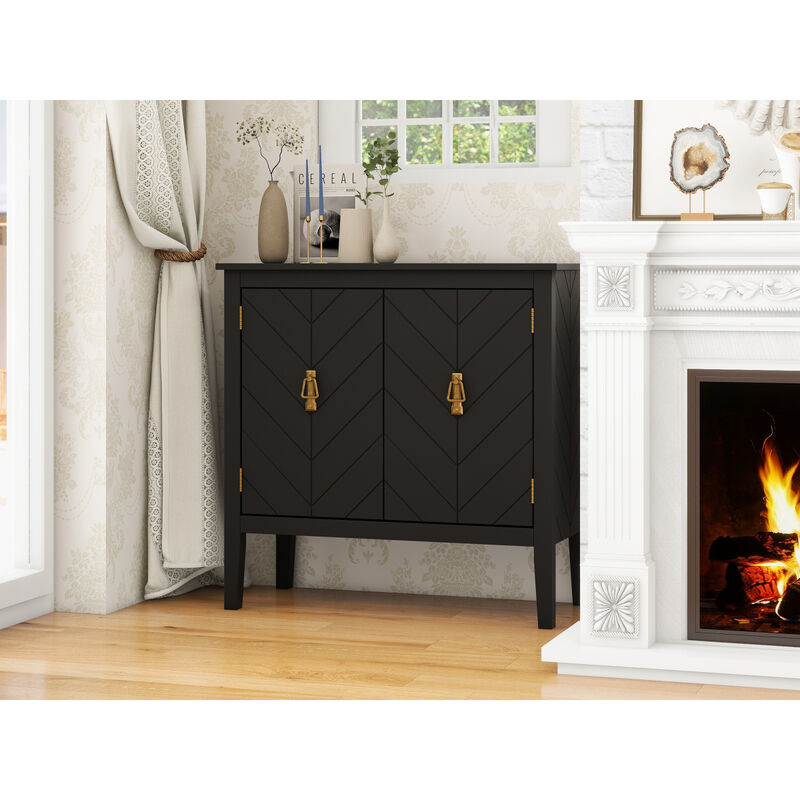 Vintage Black Wood 2-Door Cabinets