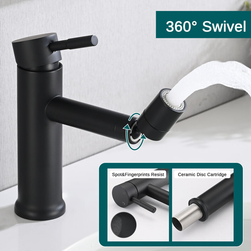 Matte Bathroom Faucet For 2 Mode Faucet For Bathroom Sink With 360 Rotating Aerator