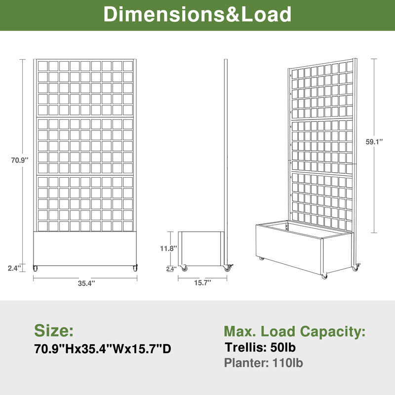 71*35.5 Metal Planter Box with Trellis