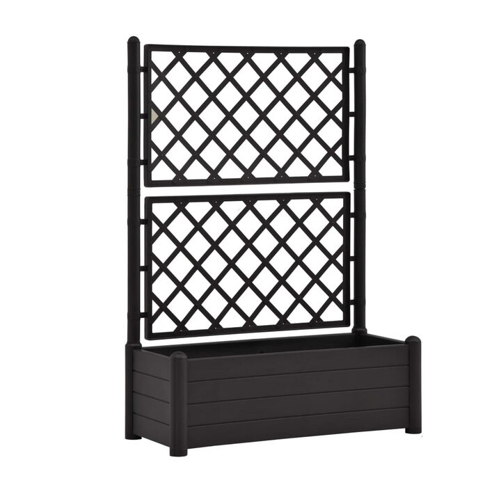 Simi Garden Flower Planter with Trellis, Anthracite Gray, 17x40x56 - Benzara