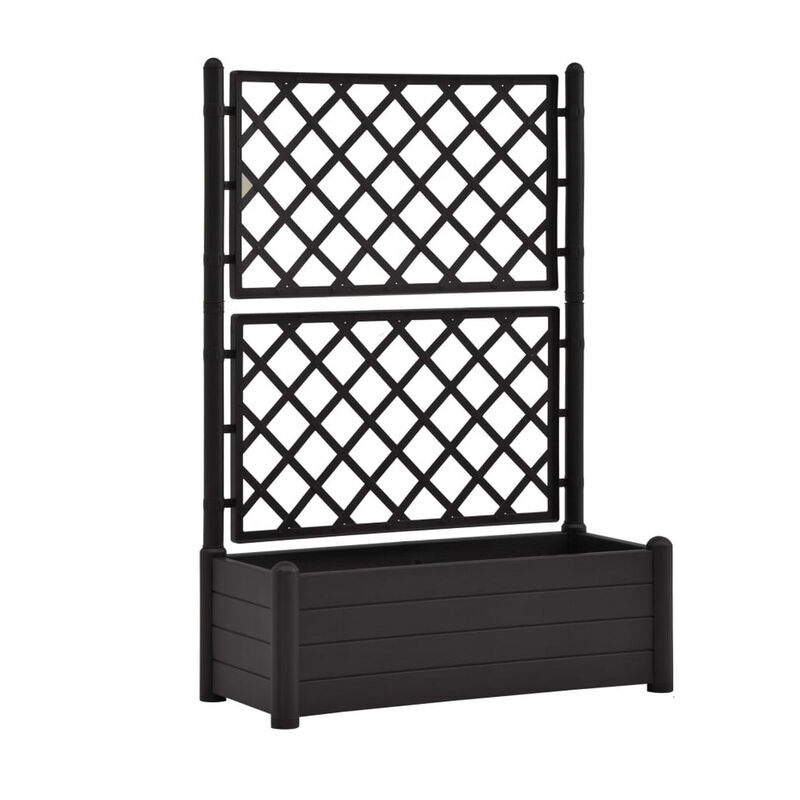 Simi Garden Flower Planter with Trellis, Anthracite Gray, 17x40x56 - Benzara