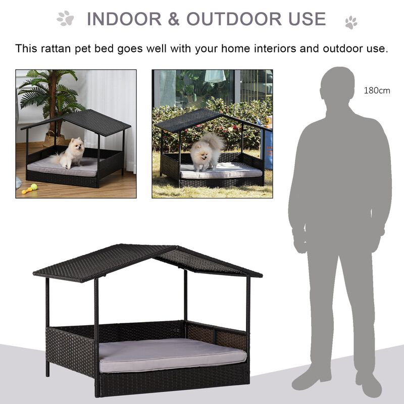 Gray Pet Retreat: Wicker Dog Bed with Rattan Canopy