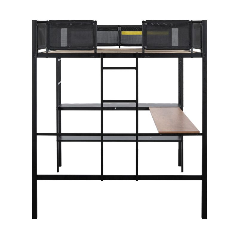 Sturdy Metal Loft Bed with Desk & Shelves