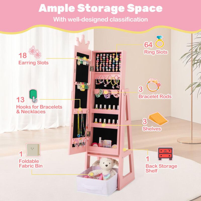 Hivvago Free-Standing Full Length Kids Jewelry Armoire Cabinet with Storage Capacity