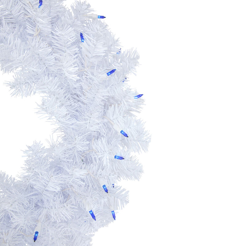 Pre-Lit Woodbury White Pine Artificial Christmas Wreath  24-Inch  Blue Lights