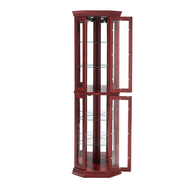 Corner Curio Cabinet Lighted Corner Display with Adjustable Glass Shelves and Mirrored Back