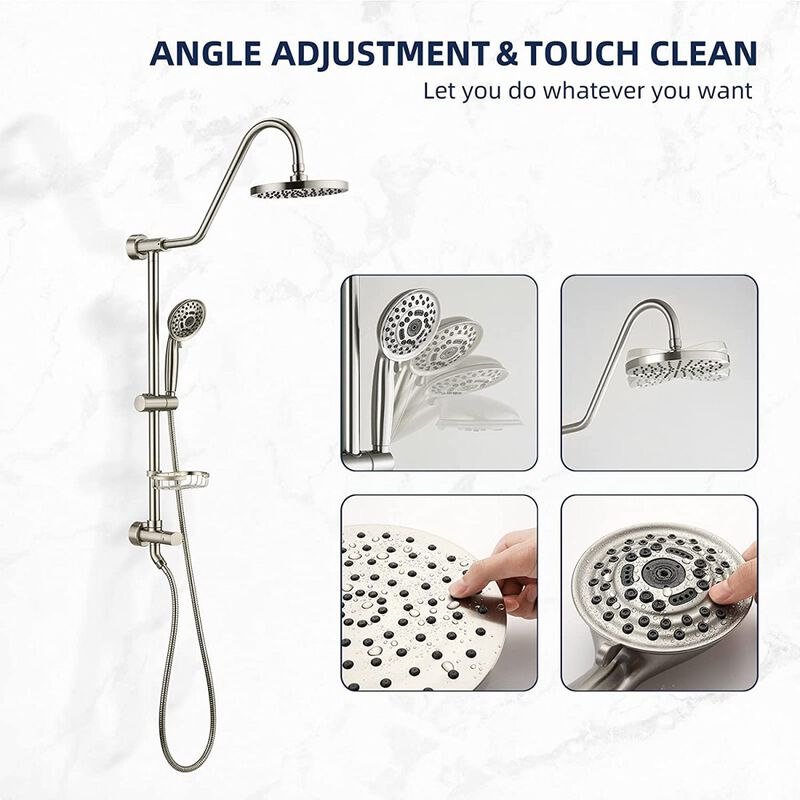 Shower System With Rain Showerhead, 5-Function Hand Showerble Slide Bar And Soap