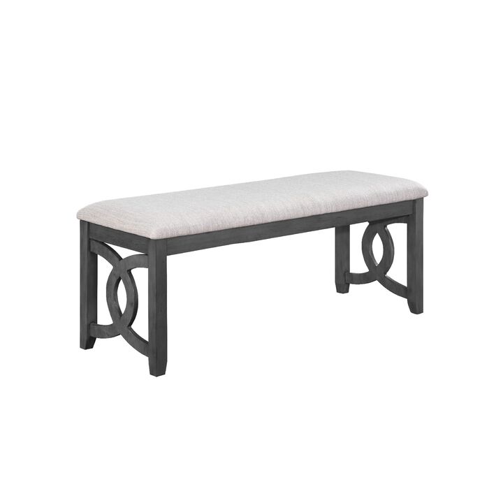 Gary 46 Inch Wood Bench, Fabric Seat, Ebony Brown-Benzara