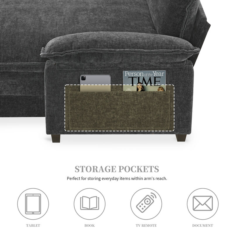 Merax Modern Chenille Sectional Sofa with Storage Pockets
