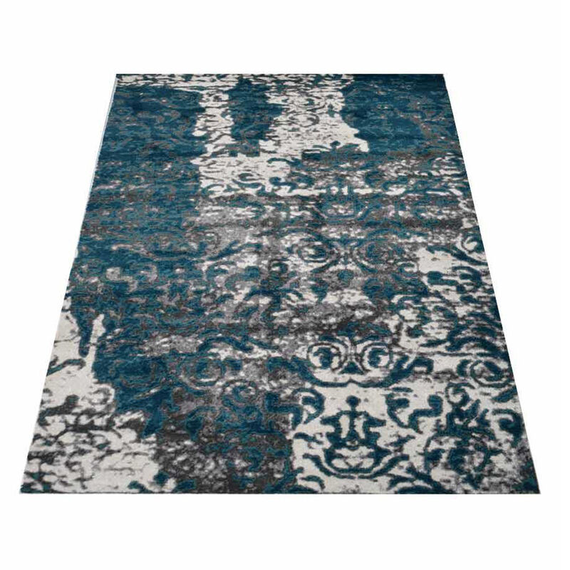 RUGSOTIC CARPETS MACHINE MADE HEATSET POLYPROPYLENE AREA RUGS  - 9'x12', Rectangle Shape, Silver Blue Color, Abstract Modern Design, Midium Pile Machine Made Area Rugs (MX0017)