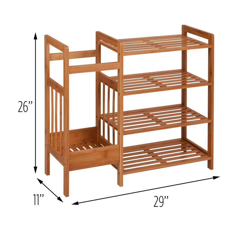 Hivvago 2 Shelf Entryway Shoe Rack Bench with Bla2 in 1 Entryway 4 Shelf Bamboo Shoe Rack and Umbrella Holderck Metal Frame and Brown Wood Top