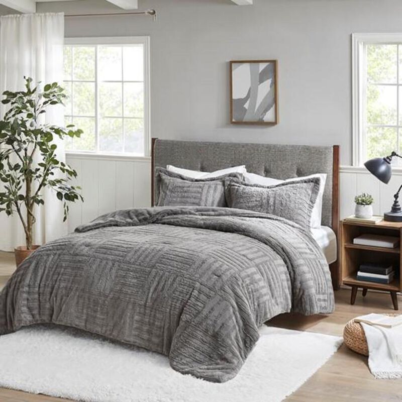 Belen Kox Arctic Checkboard Faux Fur Comforter Set, Belen Kox
