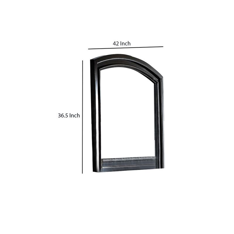Traditional Style Wooden Frame Dresser Mirror with Curved Top, Black-Benzara