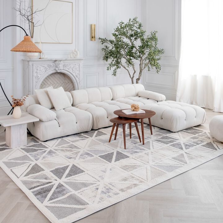 Abstract Geometric Modern Cream Grey Indoor Area Rug