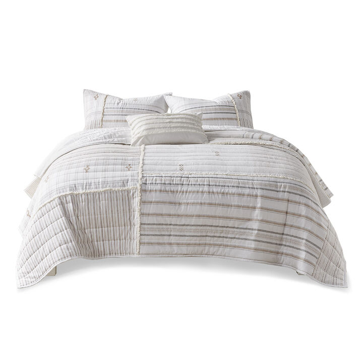 Gracie Mills Zander 3-Piece Stripe Printed Cotton Quilt Set with Trims