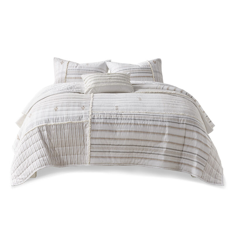 Gracie Mills Zander 3-Piece Stripe Printed Cotton Quilt Set with Trims