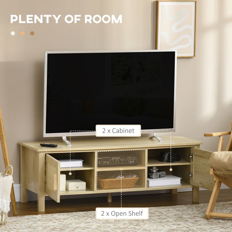Boho Entertainment Center: TV Stand with Rattan Door for 60" Screens