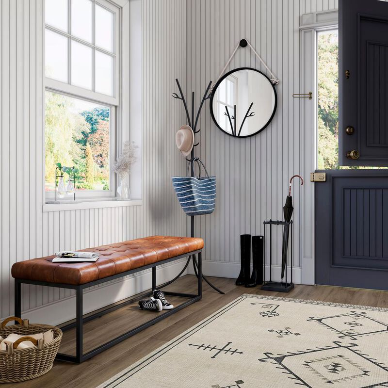 Jofran 55 Genuine Distressed Leather Ottoman Bench