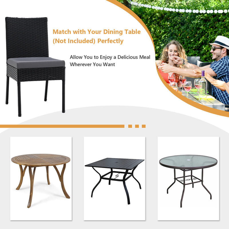 Set of 4 Patio Rattan Wicker Dining Chairs Set with Soft Cushions