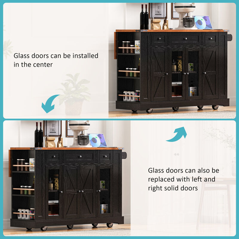 Merax Farmhouse Kitchen Island with Power Outlet
