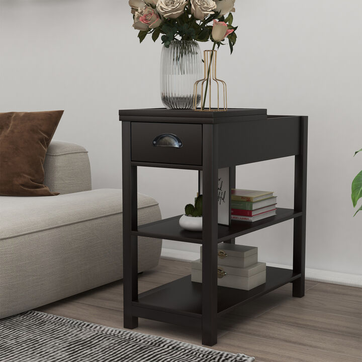 Narrow Sided Table With Drawers And Bottom Partition In Flip Over Design