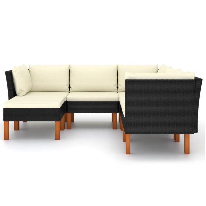 vidaXL 6 Piece Garden Lounge Set with Cushions Poly Rattan Black