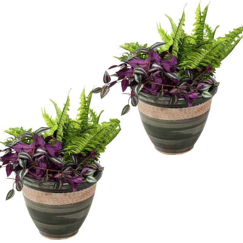 Sunnydaze Purlieu Ceramic Planter - 12" - Set of 2
