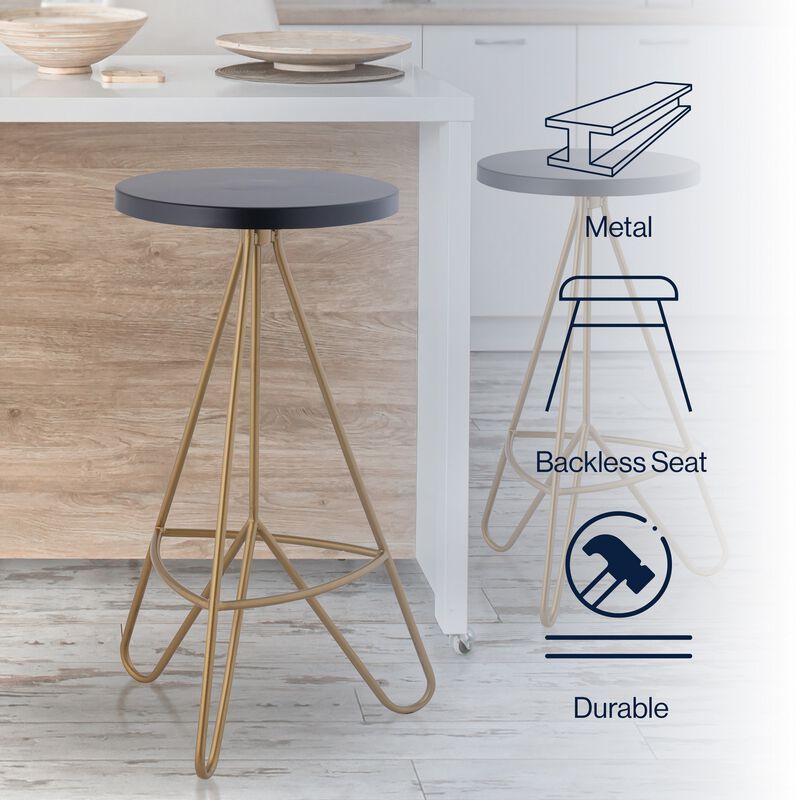 Trinity 30" Modern Industrial Iron Tripod Backless Bar Stool