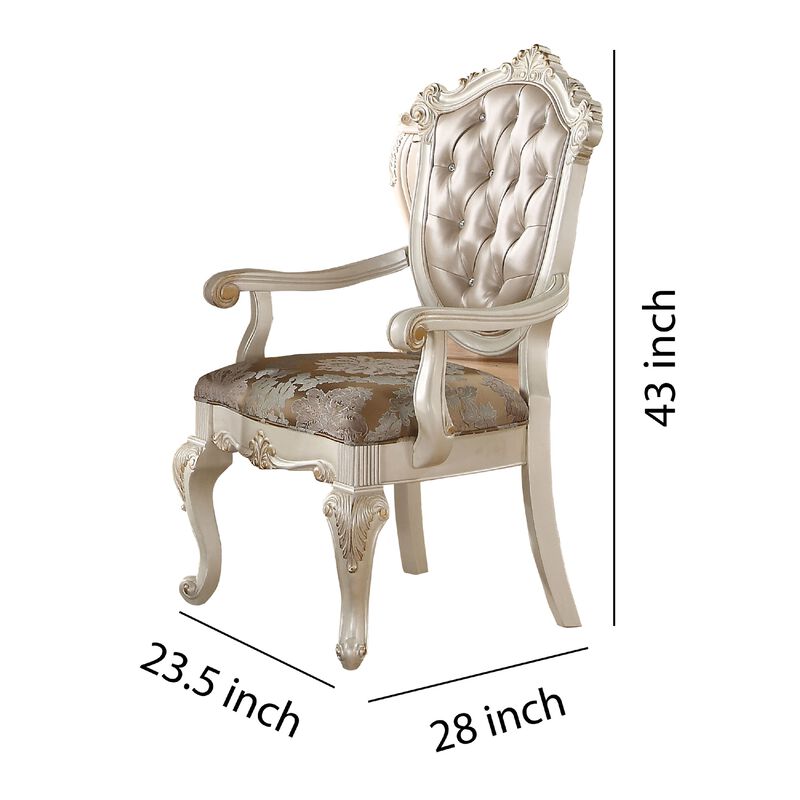 28 Inch Vegan Faux Leather Dining Side Chair, Set of 2, White, Gold - Benzara