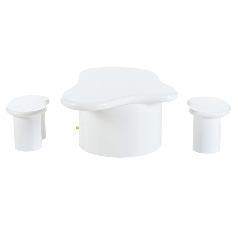 Merax Cloud Coffee Table with 2 Stools Living Room Set