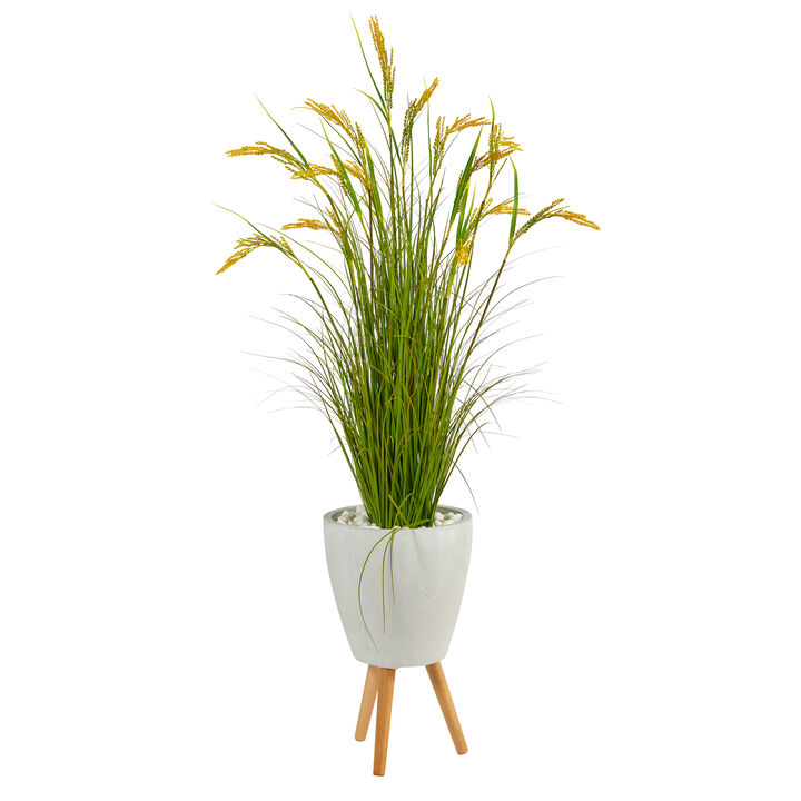 Hivvago 5" Wheat Grain Artificial Plant in White Planter with Legs