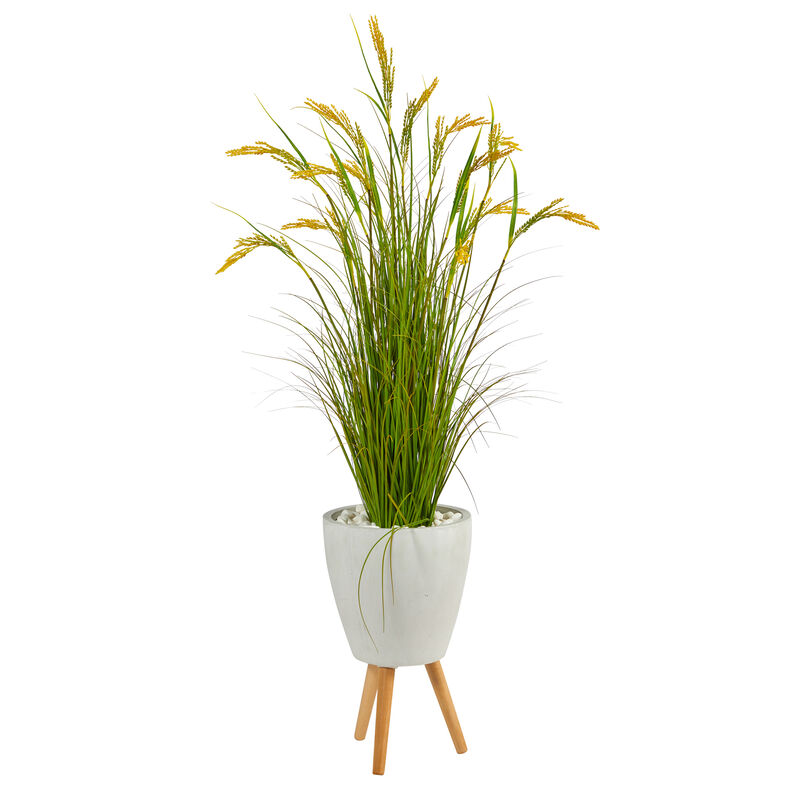 Hivvago 5" Wheat Grain Artificial Plant in White Planter with Legs