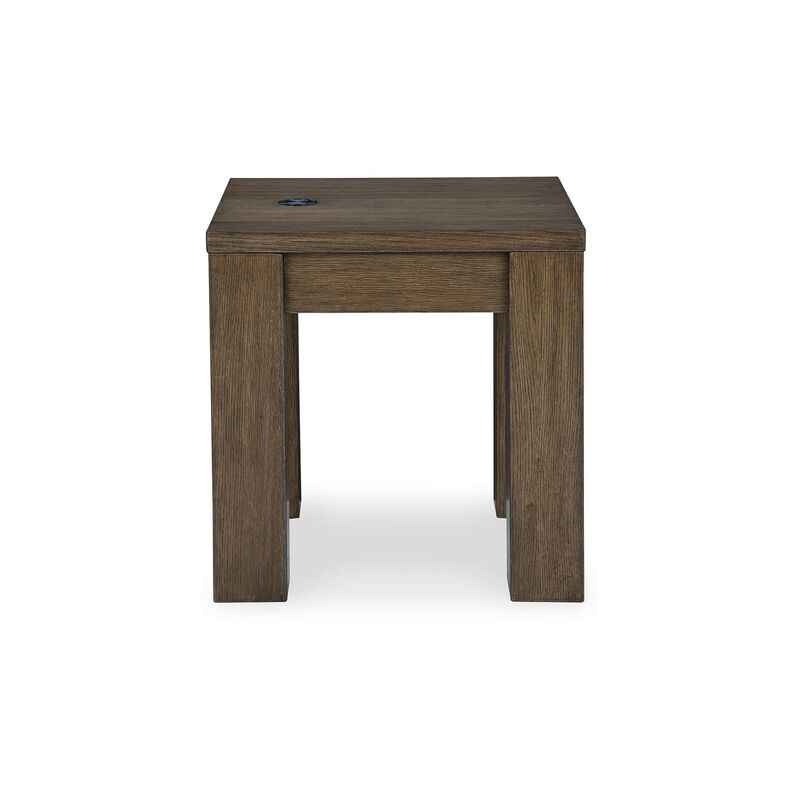 Wain Side End Table, Wireless Charging, Rectangular 24 Inch Brown Wood - Benzara
