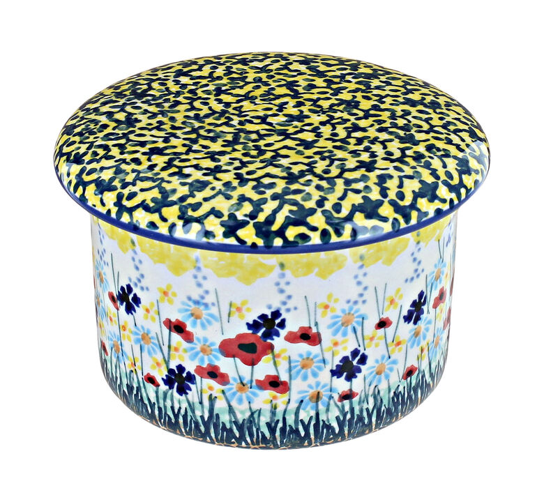 Blue Rose Polish Pottery Peach Blossom French Butter Dish